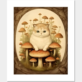 Feline Forest Fungi: Whimsical Adventures of Cats and Mushrooms Posters and Art